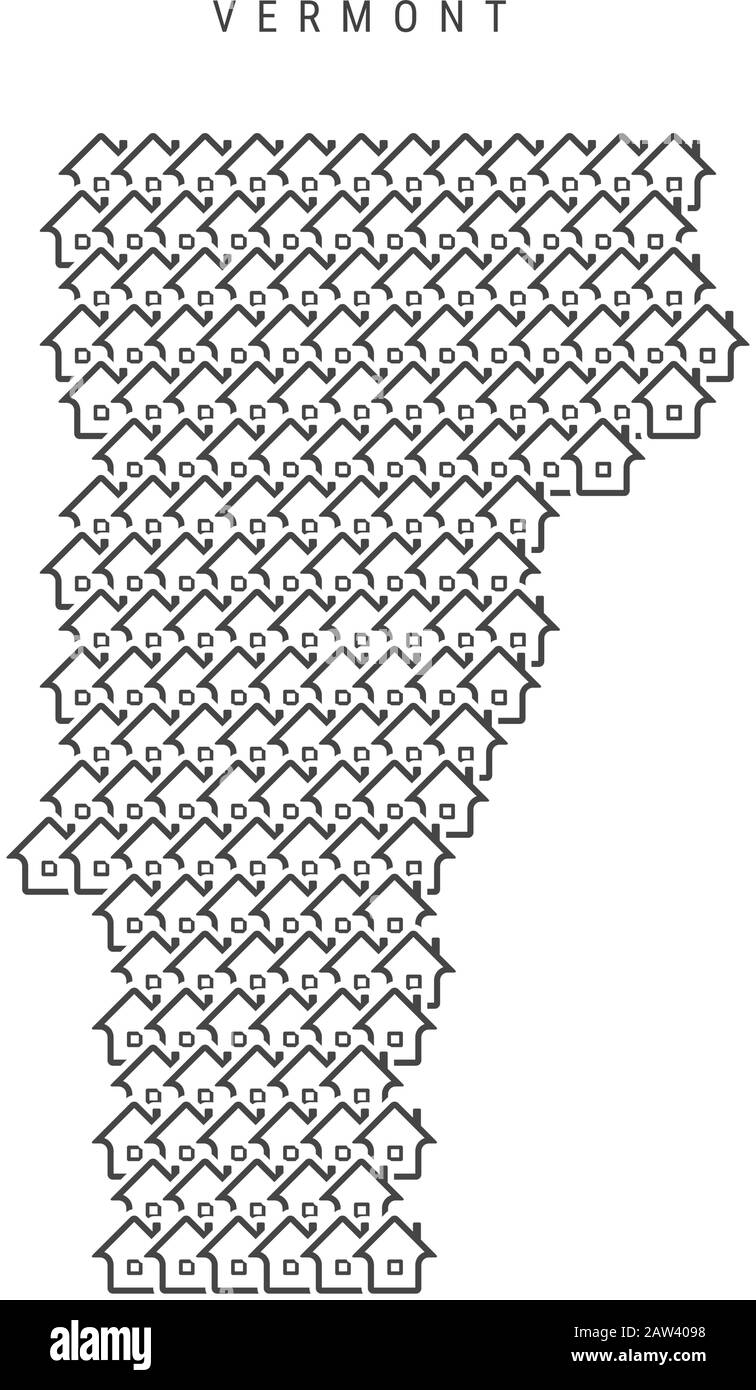 Vermont real estate property map. Icons of houses in the shape of a map
