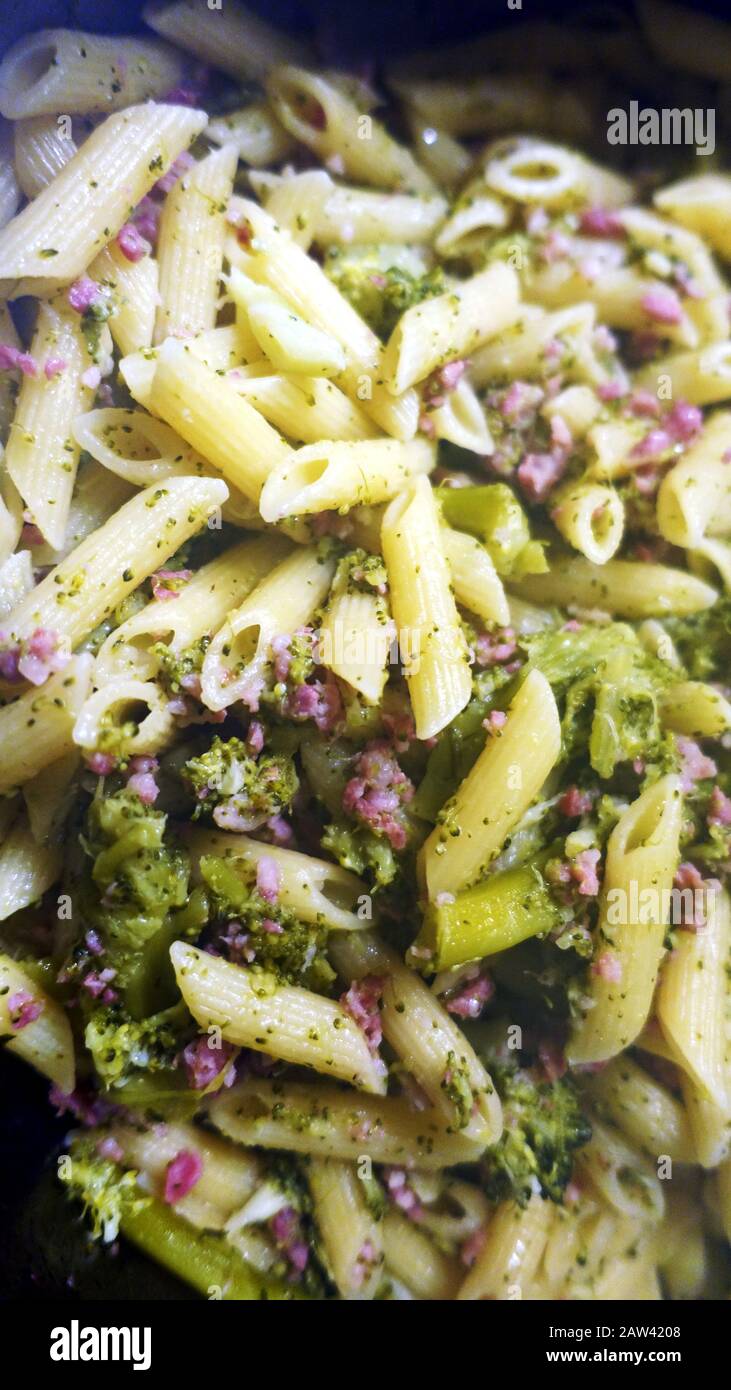 Penne rigate a casserole with fresh sausage and broccoli Stock Photo ...