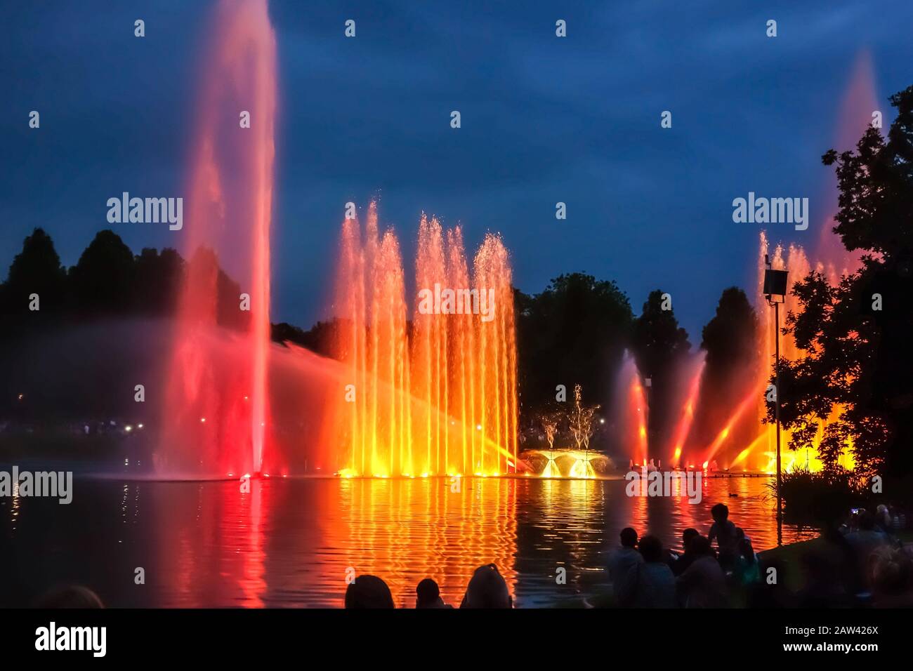 Hamburg, Germany - June 7, 2014: Park Planten un Blomen - famous water light concert Stock Photo