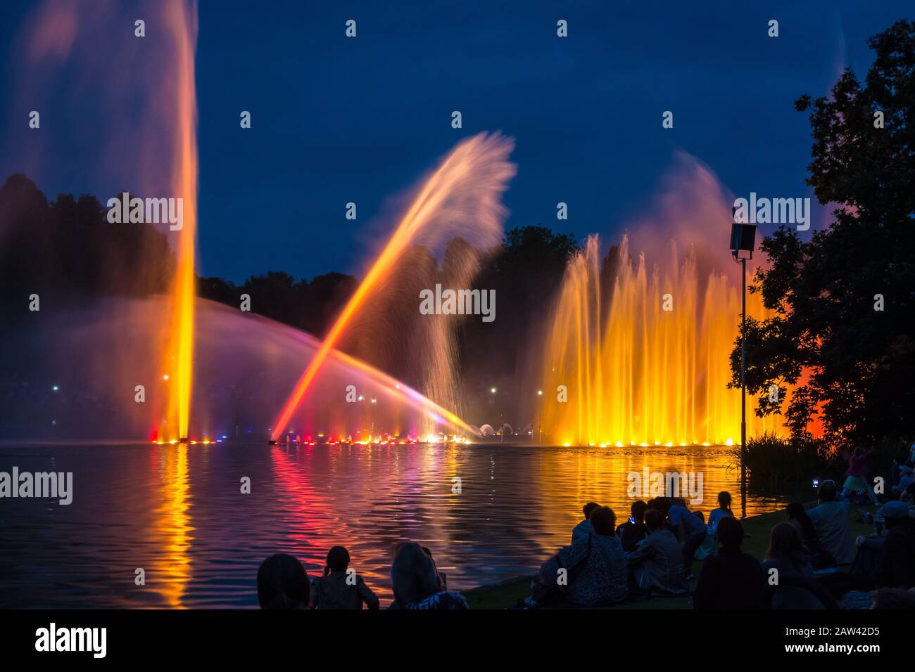 Hamburg, Germany - June 7, 2014: Park Planten un Blomen - famous water light concert Stock Photo