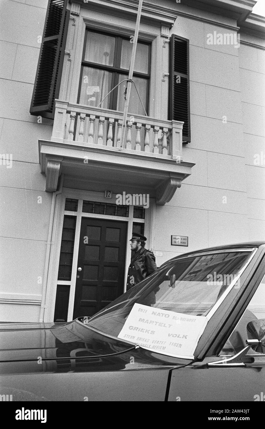 Occupation of the Greek Embassy in The Hague  Protest Text on the Ambassador car Date: November 23, 1973 Location: The Hague, South Holland Keywords: embassies, cars, occupations, protests Stock Photo