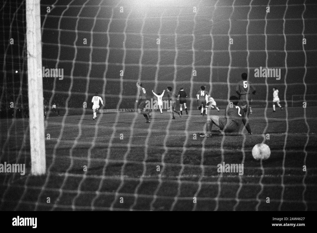 PSV 2-0 against Real Madrid, PSV-ers cheering after goal Hoekema (2-0) Annotation: Game was played at the stadium Vliert Den Bosch Date : november 3, 1971 Location: 's-Hertogenbosch Keywords: sport, football Institution Name: Real Madrid Stock Photo