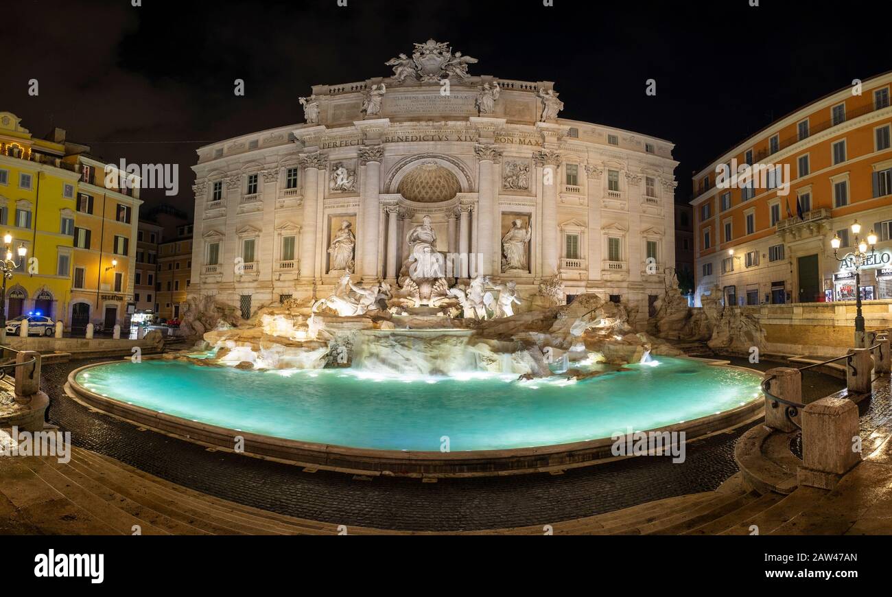 Empty Trevi fountain. Night view. Stock Photo