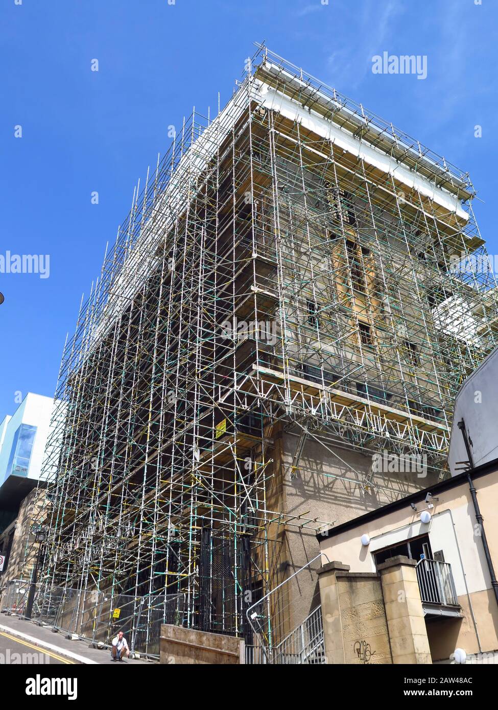 Glasgow School of Art cloaked in scaffold after devastating fire Stock Photo