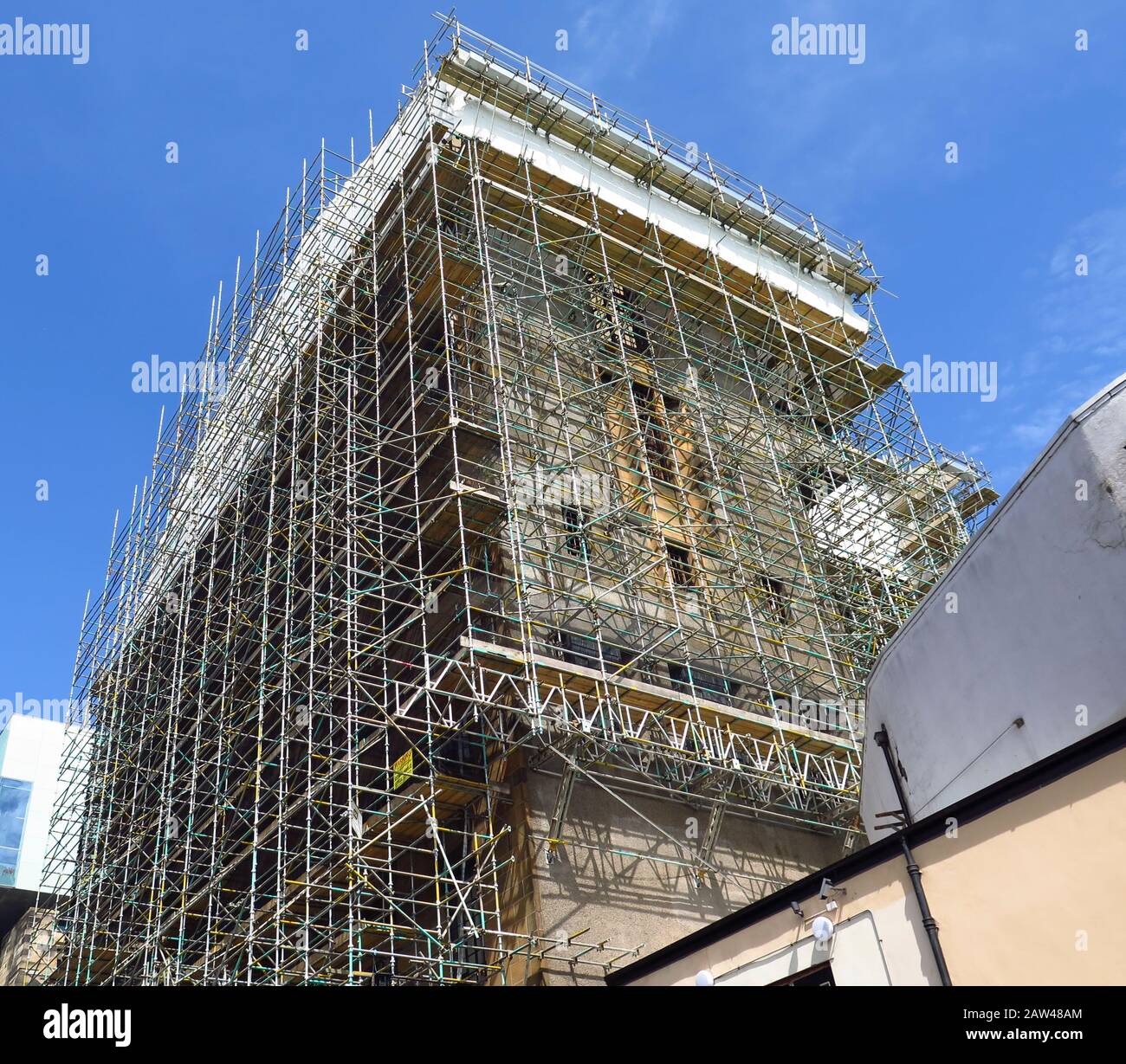 Glasgow School of Art cloaked in scaffold after devastating fire Stock Photo