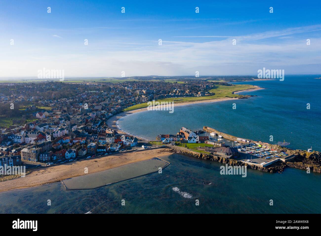 Aerial view of North Berwick town in East Lothian, Scotland, UK Stock Photo