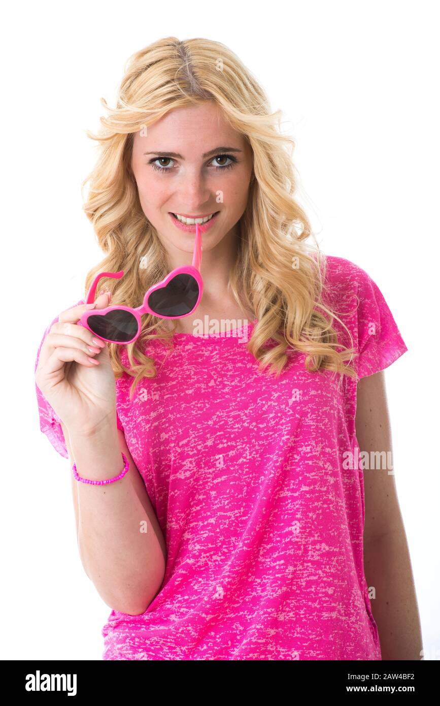 Young woman isolated on white background Stock Photo - Alamy