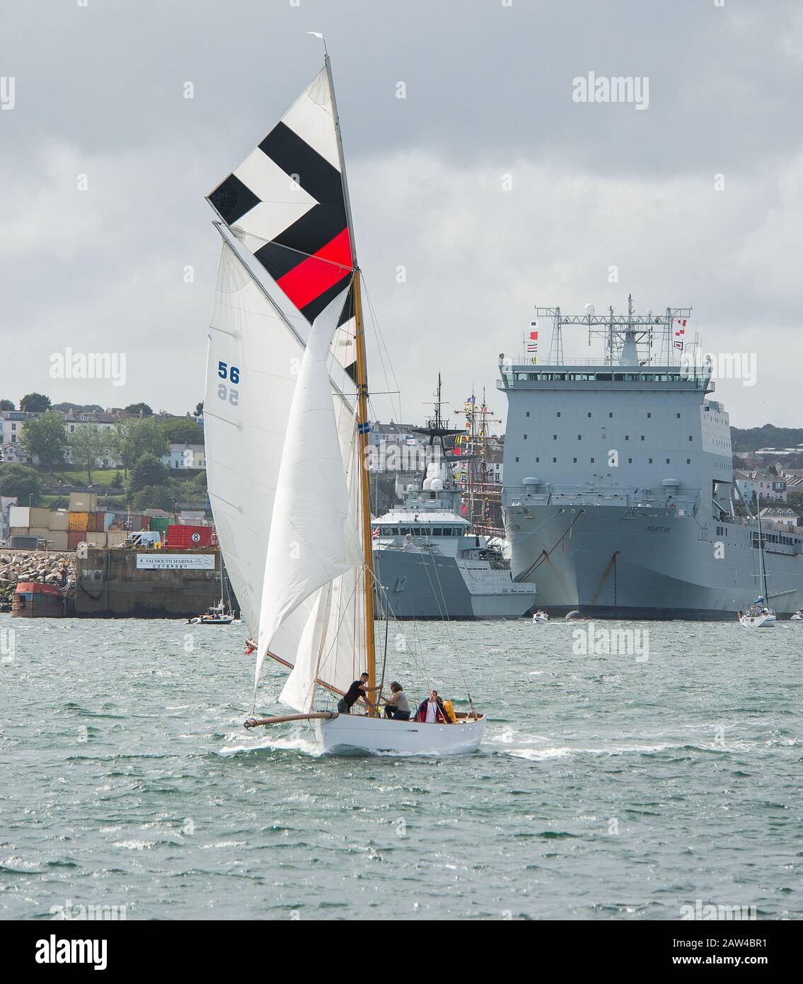 Traditional Falmouth working boat in full sail in the breezes of the