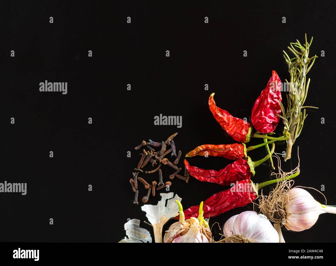 hot pepper garlic with spices and ingredients Stock Photo