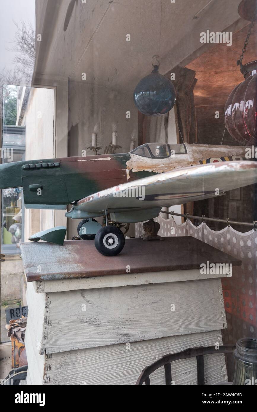 Vintage model airplane on post Stock Photo