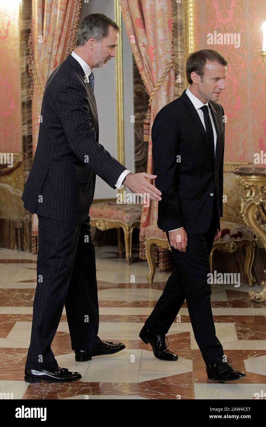 King Felipe VI of Spain (l), receives in the Royal Palace the President of the French Republic Emmanuel Macron. July 26,2018. (ALTERPHOTOS/Acero) Stock Photo
