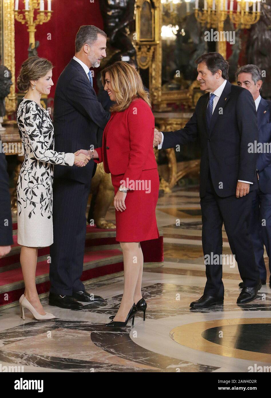 King Felipe VI of Spain, Queen Letizia of Spain and Susana Diaz Secretary General of the Andalusian Federation of Spanish Socialist Workers' Party and Stock Photo