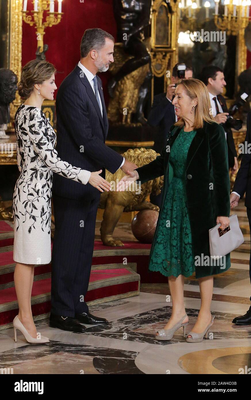 King Felipe VI of Spain (c), Queen Letizia of Spain (l) and Ana Pastor, President of Congress of Deputies of Spain during the National Day acts. Octob Stock Photo