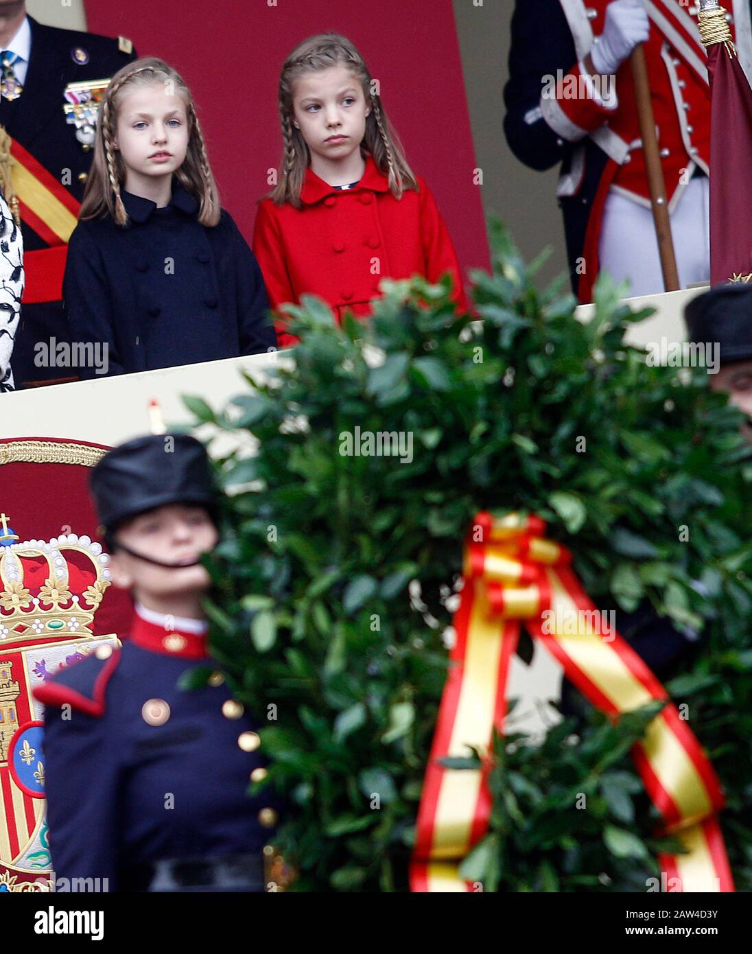 Princess Leonor of Spain (l) and Princess Sofia of Spain attend the National Day military parade. October 12 ,2016. (ALTERPHOTOS/Acero) NORTEPHOTO.COM Stock Photo