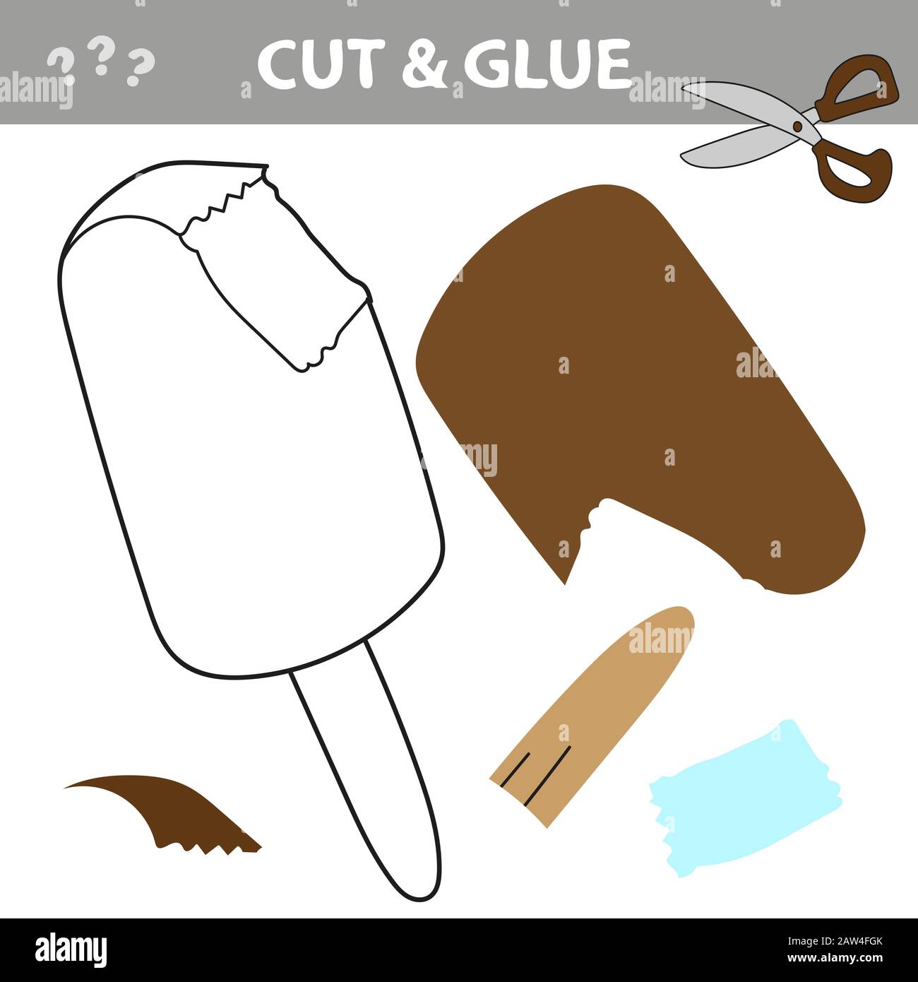 Cut and Paste Worksheet Ice Cream. Cut and glue game for kids Stock