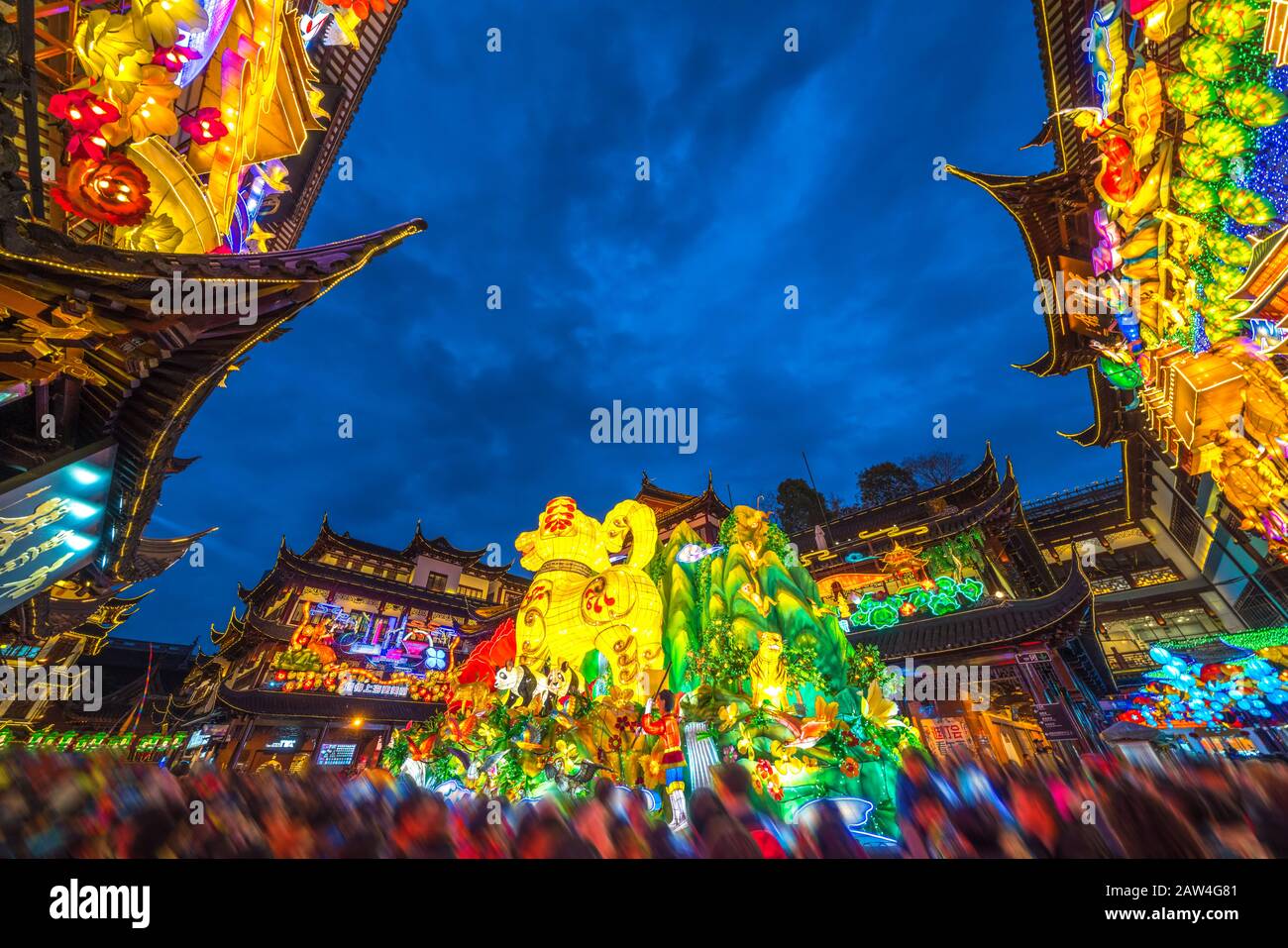 Shanghai, China - February 14, 2018: The famous Yu Garden in Shanghai, China, a traditional shopping area with historic building. Stock Photo