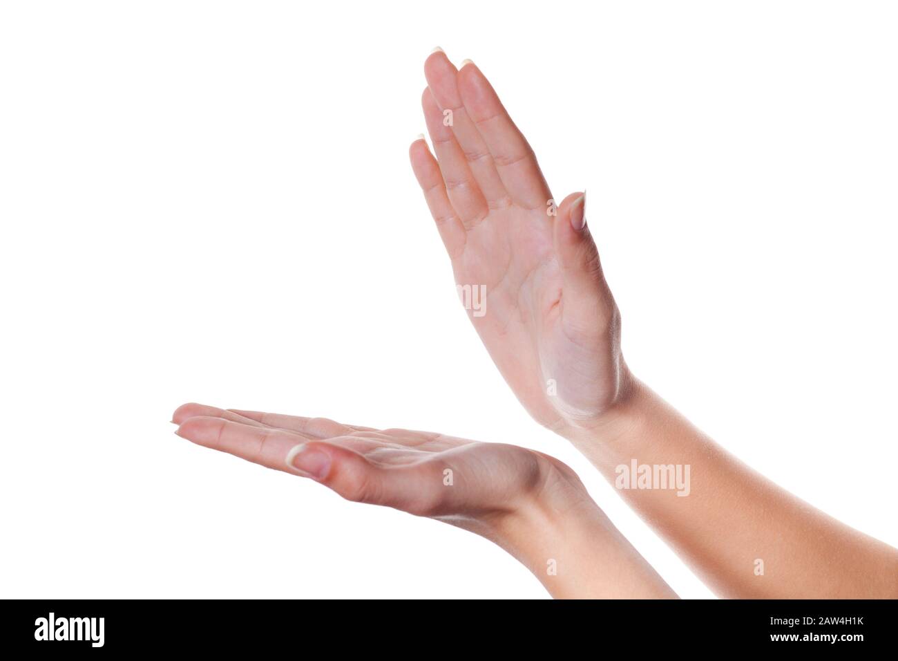 Clapping. beautiful female hands isolated on white background giving applause. Stock Photo