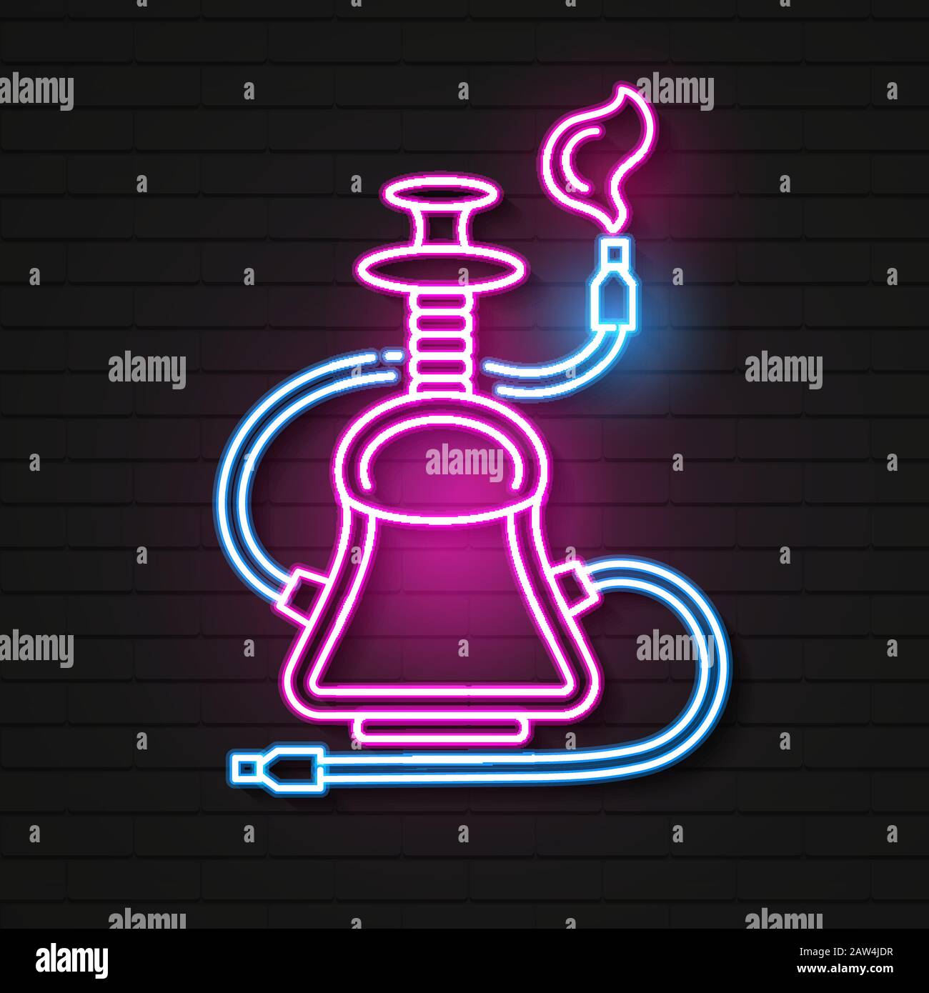 Neon Hookah Vector Logo Icon Symbol Emblem Sign Decorative Graphic Design Element For