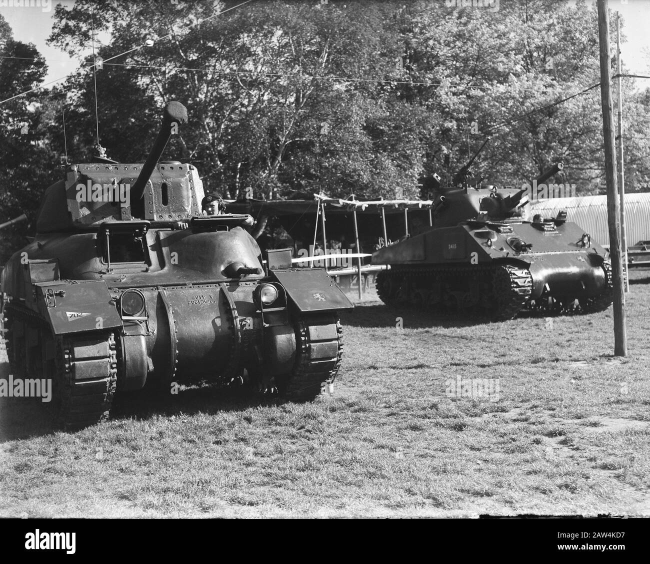 Army Exhibition Utrecht. Sherman tanks Date: May 14, 1948 Location: Utrecht Keywords: Military Trade, TANKS Person Name: SHERMAN Stock Photo