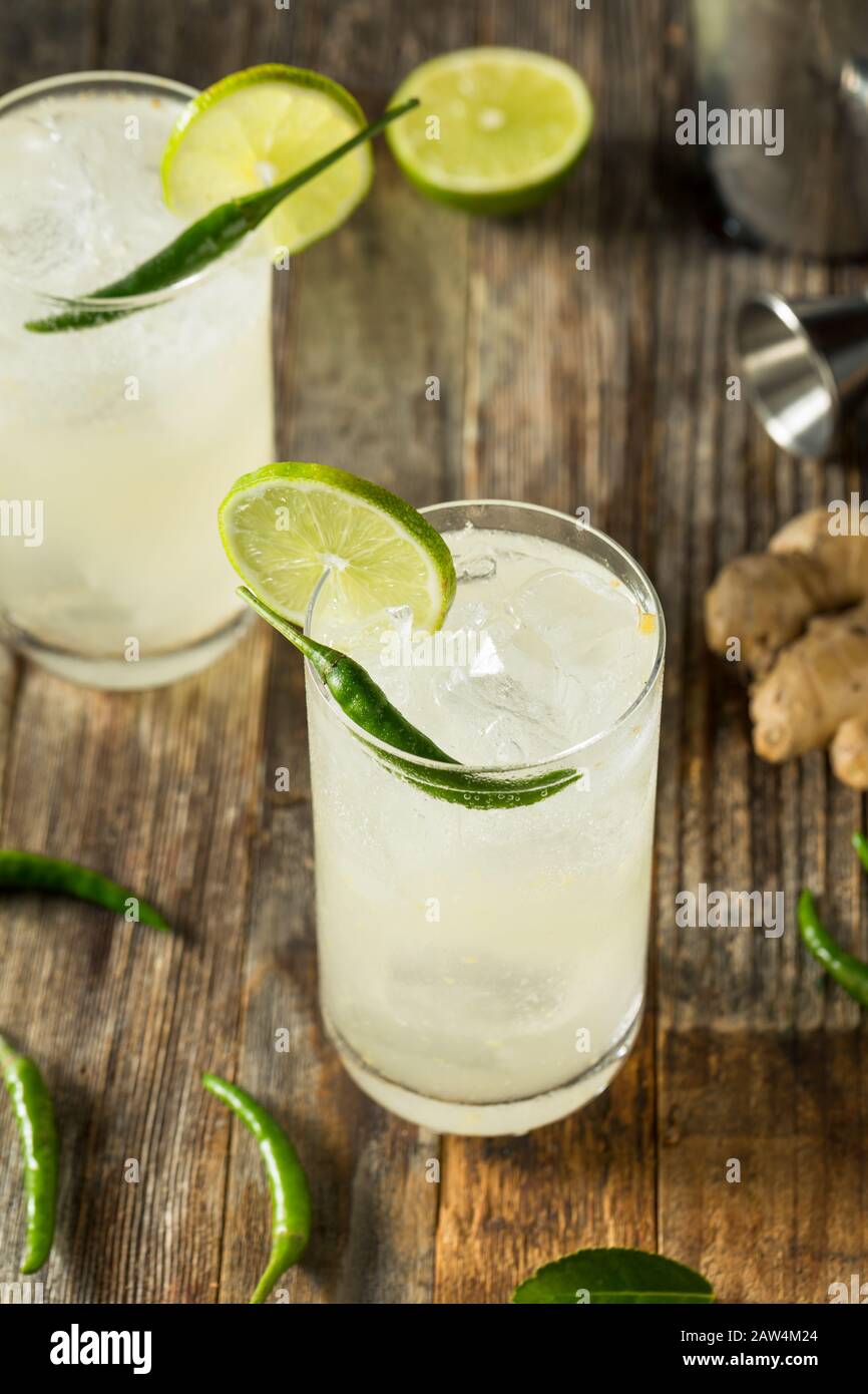 Refreshing Rum Thai Siam Sunray with Lime and Pepper Stock Photo