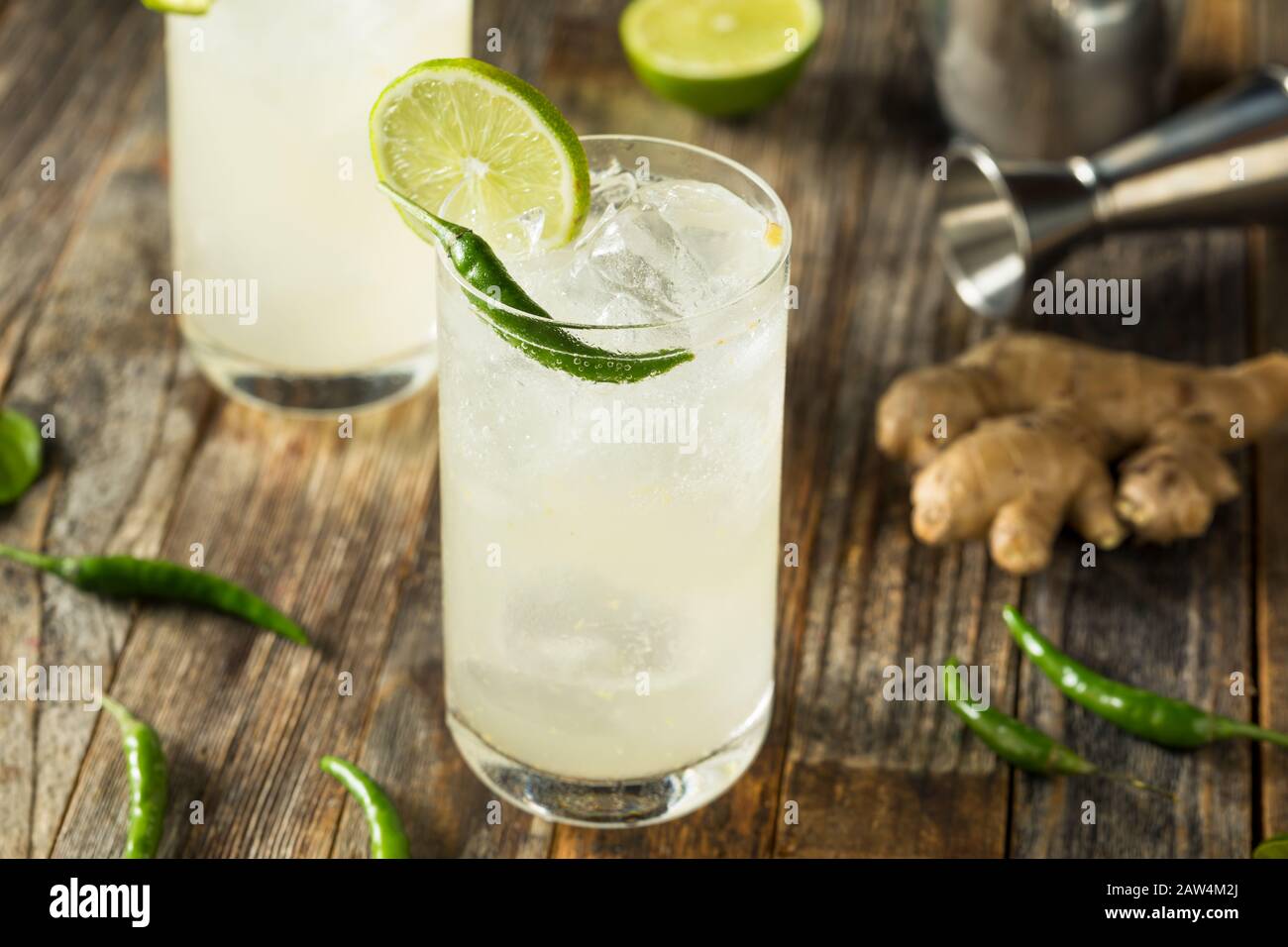 Refreshing Rum Thai Siam Sunray with Lime and Pepper Stock Photo