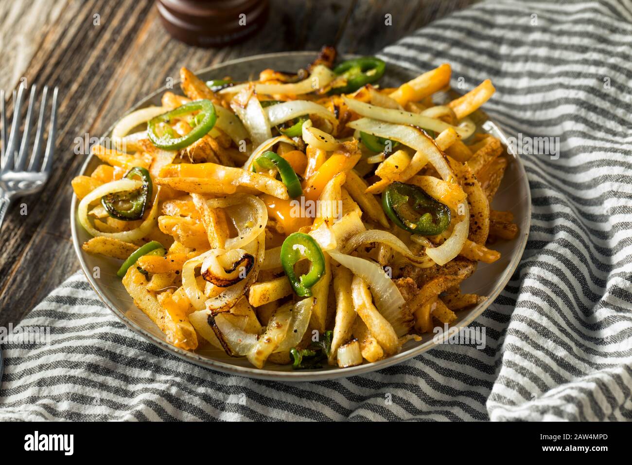 Homemade Philadelphia Spanish Fries with Onion and Jalapenos Stock