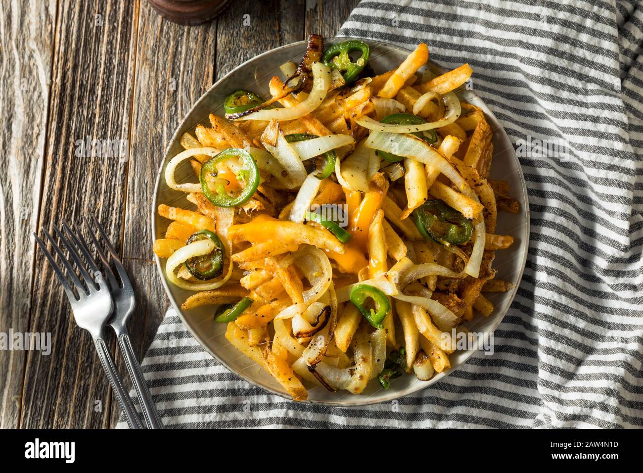 Homemade Philadelphia Spanish Fries with Onion and Jalapenos Stock