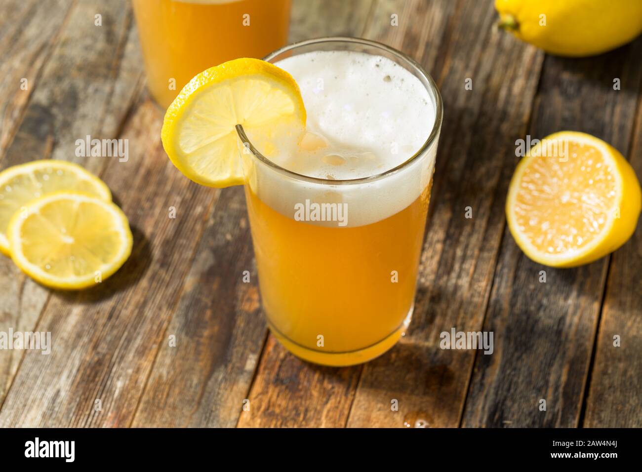 Refreshing Lemon Beer Shandy Ready to Drink Stock Photo Alamy