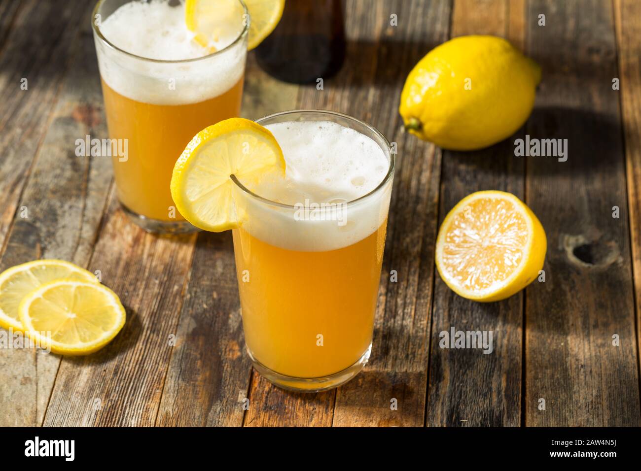 Refreshing Lemon Beer Shandy Ready to Drink Stock Photo Alamy