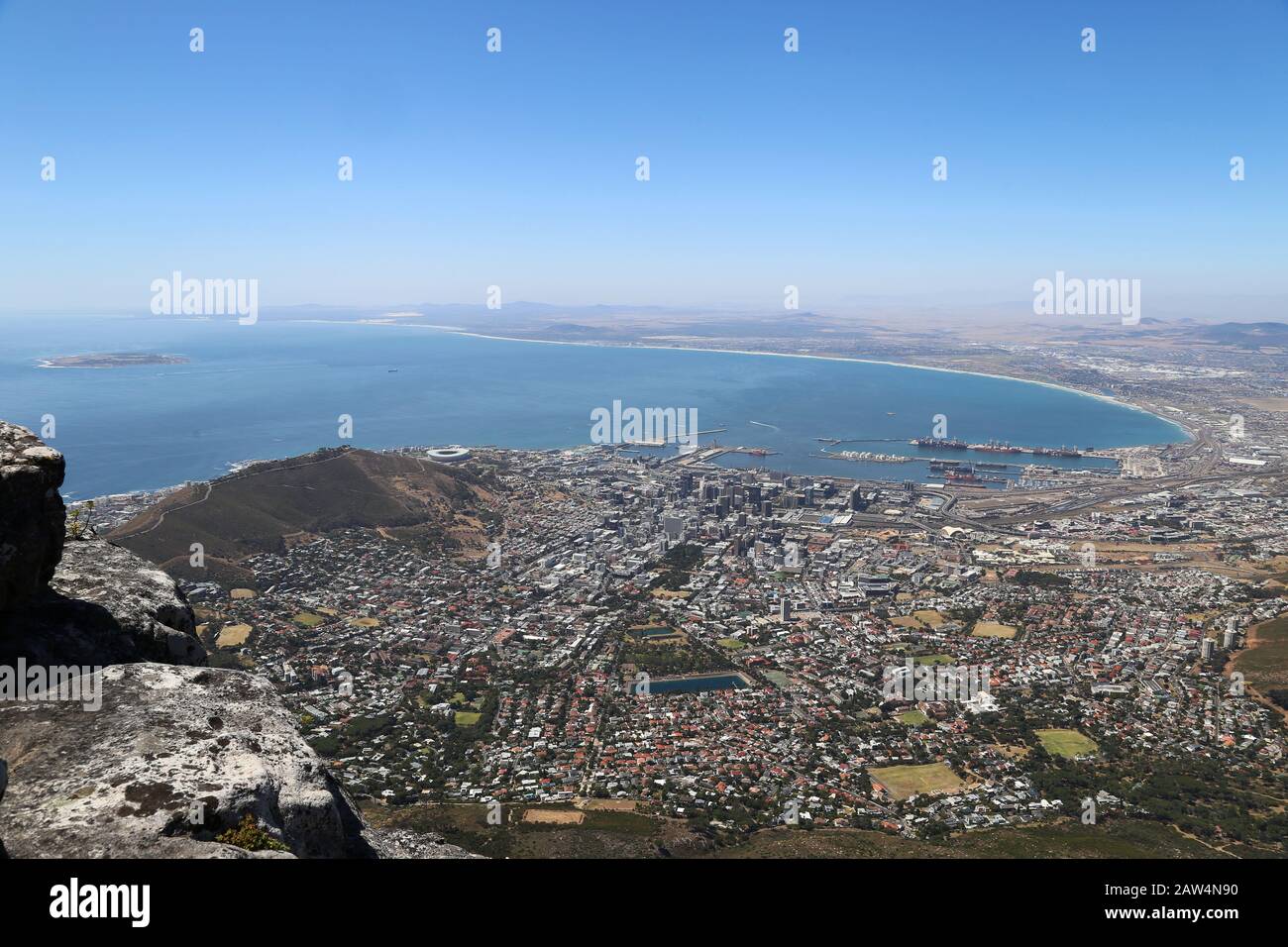 Cape Town and Table Bay from Table Mountain, Table Mountain National Park, Cape Town, Table Bay, Western Cape Province, South Africa, Africa Stock Photo