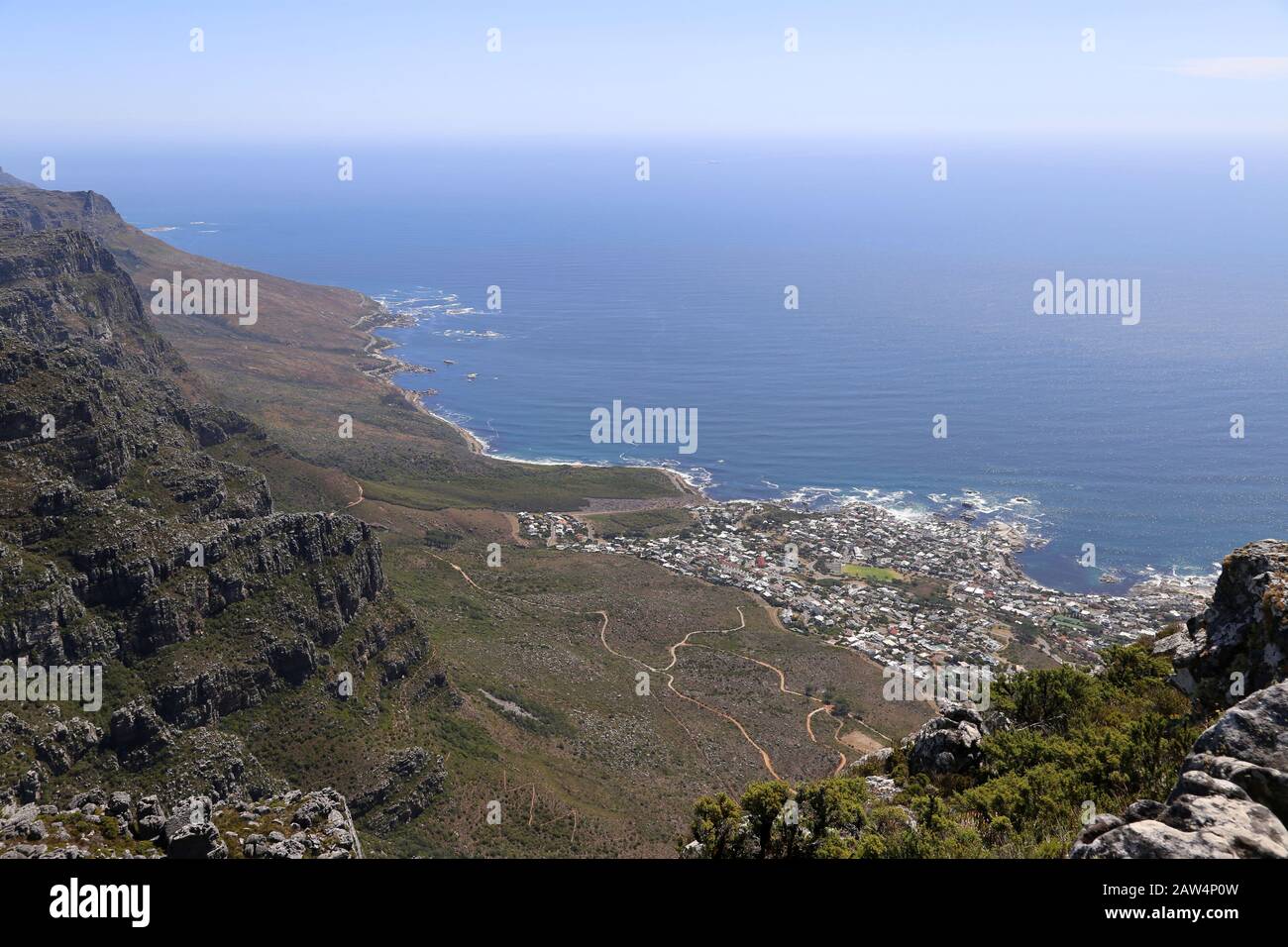Camps Bay seen from Table Mountain, Table Mountain National Park, Cape Town, Table Bay, Western Cape Province, South Africa, Africa Stock Photo