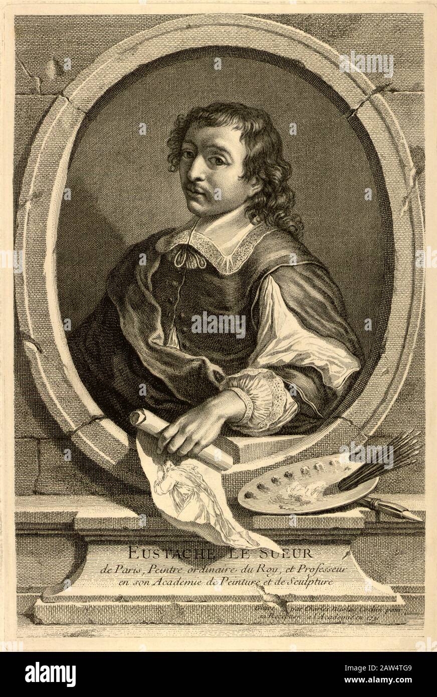 1650 ca , Paris , FRANCE : The french painter EUSTACHE LE SUEUR ( 1617 - 1655 ). Engraved portrait by Charles Nicolas Cochin , 1731 . One of the found Stock Photo