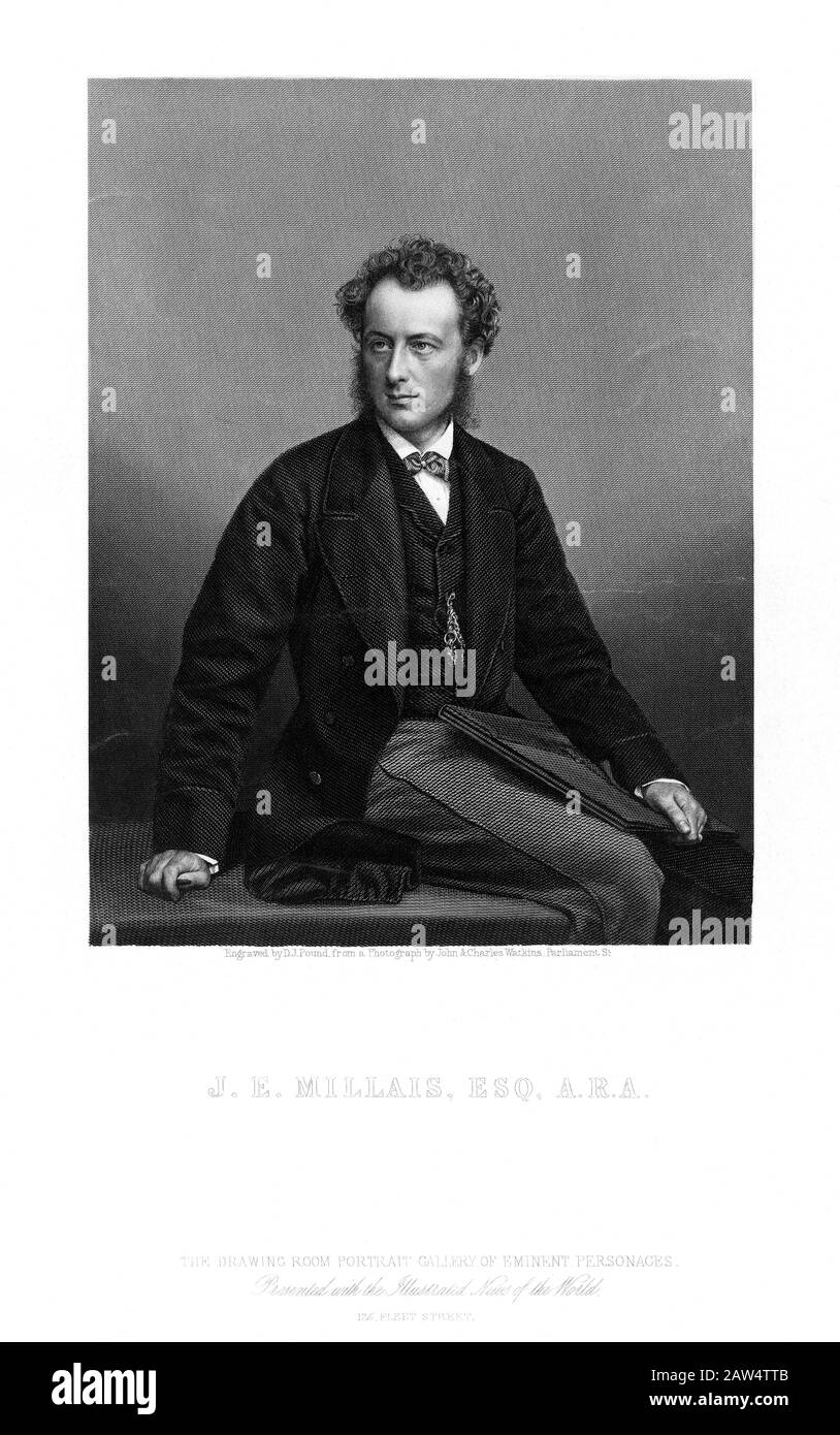 1860 ca, LONDON , GREAT BRITAIN : The Preraffaellite british painter Sir John Everett MILLAIS ( 1829 - 1896 ). Engraved portrait by D.J. Pound from or Stock Photo