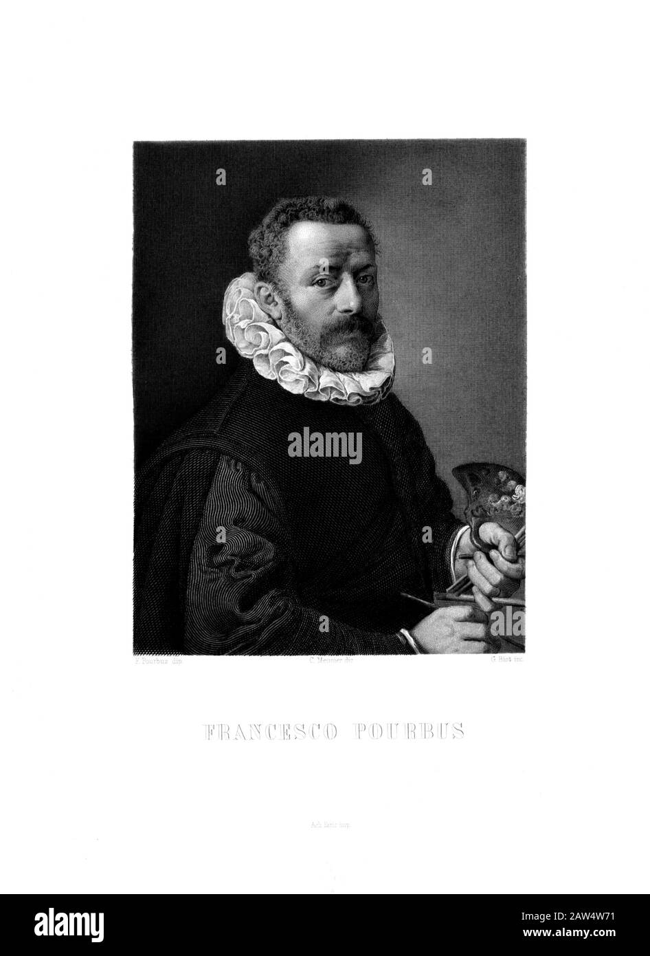 1600 ca , Paris , FRANCE : The Flemish  painter FRANS POURBUS The Younger ( 1569 - 1622 ). Engraving from original self-portrait by Pourbus  ( Museo d Stock Photo