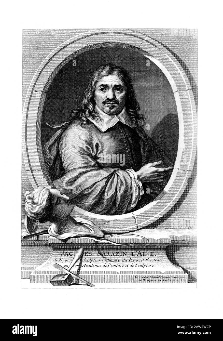 1650 ca , FRANCE : The french  sculptor JACQUES SARAZIN l'ainè ( 1592 - 1660 ), engraved portrait by Charles Nicolas Cochin ( 1715 - 1790 ), 1731 . He Stock Photo