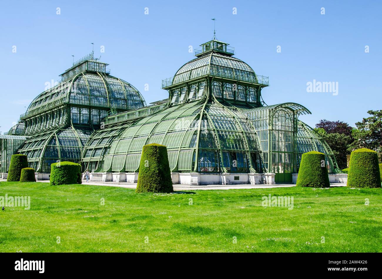 The Palmenhaus Schönbrunn is a large greenhouse in Vienna, It is the most prominent of the four greenhouses in Schönbrunn Palace Park, Stock Photo