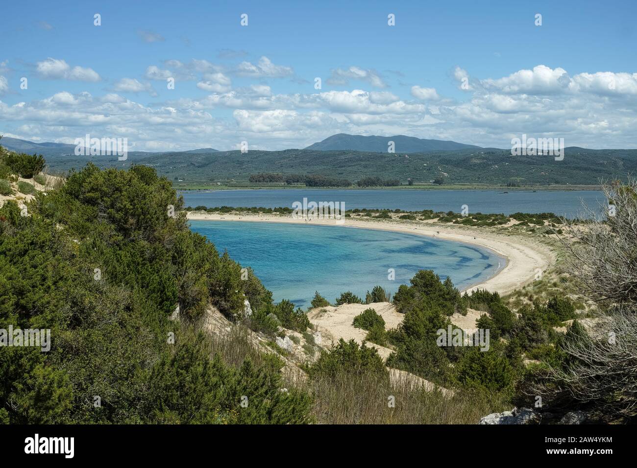 Sandy beaches of Peloponnese, white sand beach Voidokilias near small town Pylos, Greece Stock Photo