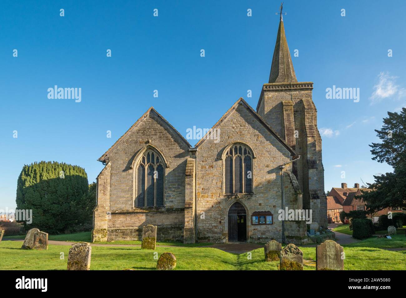 Lingfield village in East Surrey, UK. The Church of St Peter and St Paul, a grade 1 listed building Stock Photo