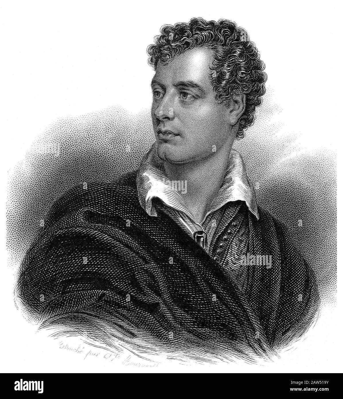 1840 , FRANCE : The british poet and writer George Gordon LORD BYRON ( 1788 – 1824  6Th Baron Byron ), portrait engraved in France 1840 .   - SCRITTOR Stock Photo