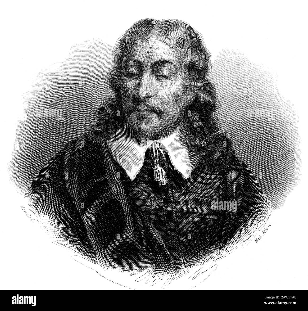 1650 ca, GREAT BRITAIN : The british poet and polemist JOHN MILTON ( 1608 - 1674 )  . Portrait engravingin XIX century . Author of poem THE LOST EDEN Stock Photo