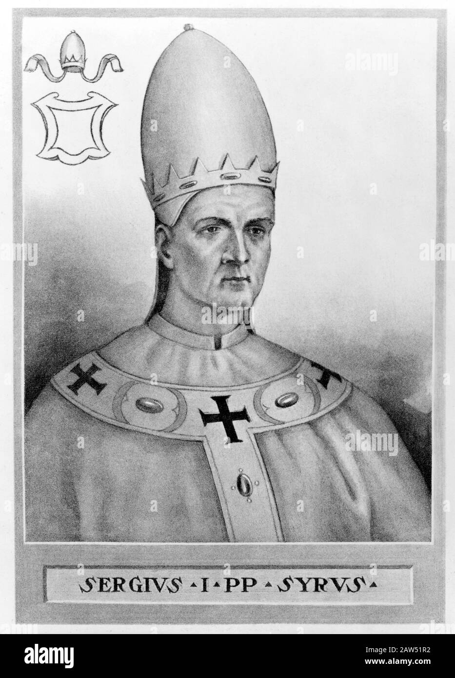 701 , ROMA , ITALY : The Saint Pope SERGIUS I ( 650 - 701 ), 84 th Pope  from 687 to his death . Portrait printed in USA in XX century, 1910 , also  pub Stock Photo - Alamy