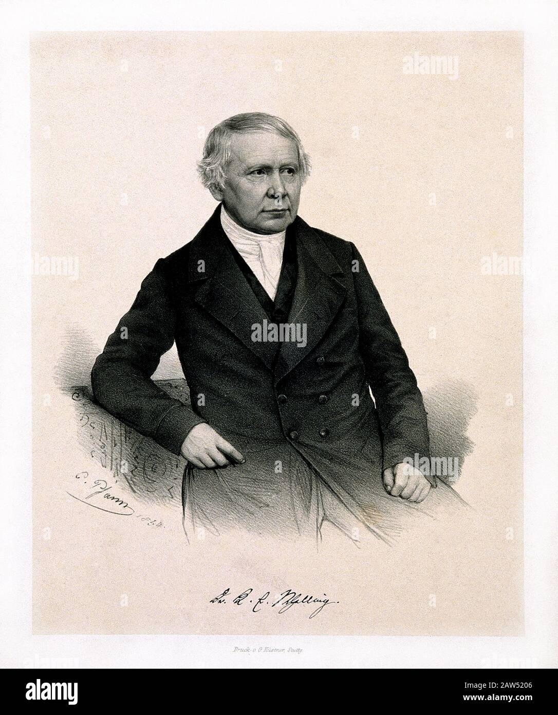 1854 , GERMANY : The german philosopher Friedrich Wilhelm Joseph Von Schelling ( 1775 – 1854 ), portrait engraved by G. Pfann in 1854 after  a photogr Stock Photo
