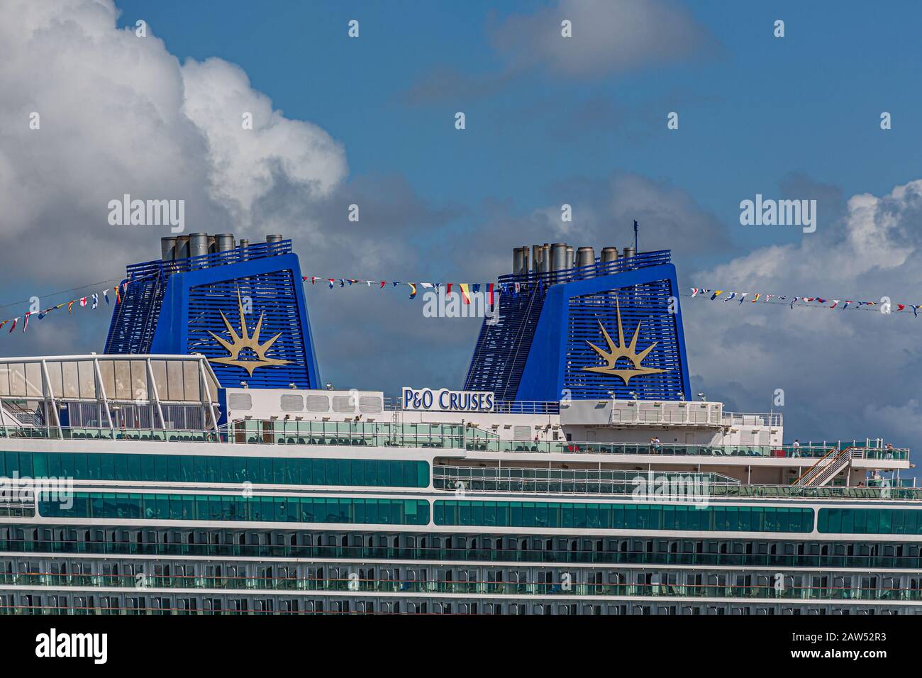 Smoke Stacks On P And O Cruise Ship Stock Photo Alamy