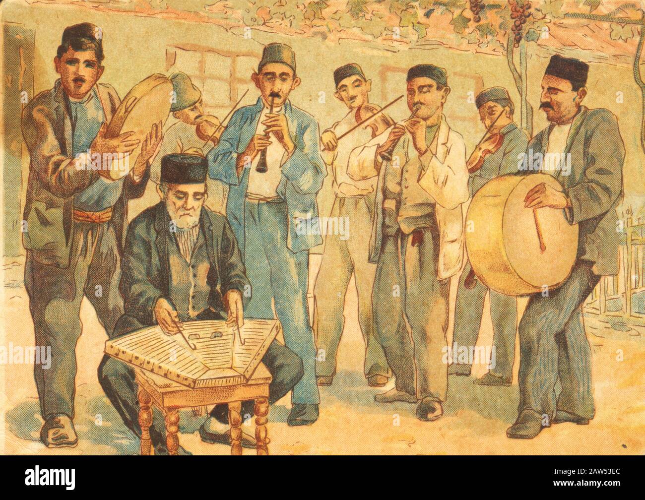 Traditional Crimean Tatar ensemble. Painting by N. Zhaba, the beginning of the 20th century. Stock Photo