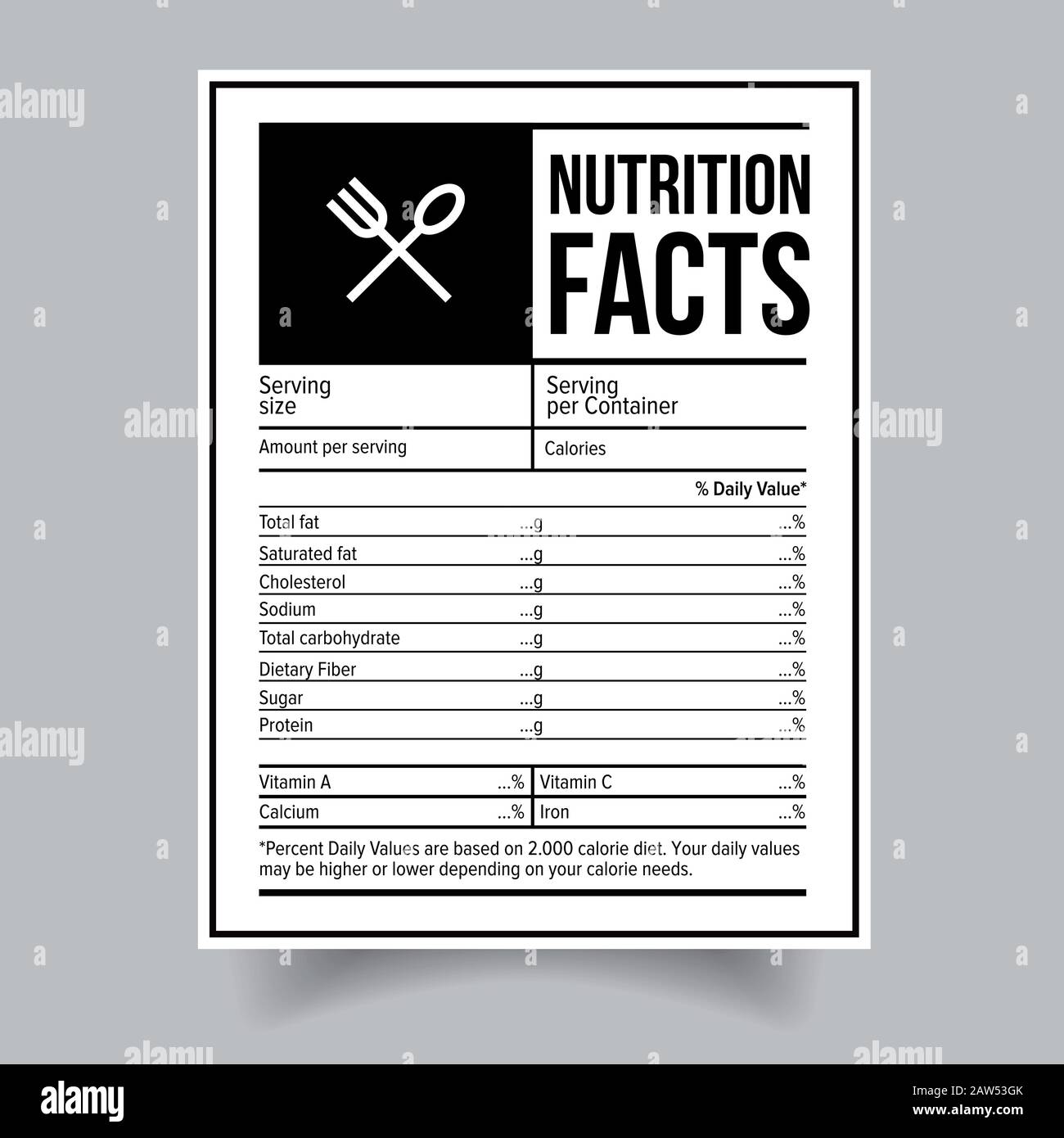 Nutrition Facts food label sticker Stock Vector