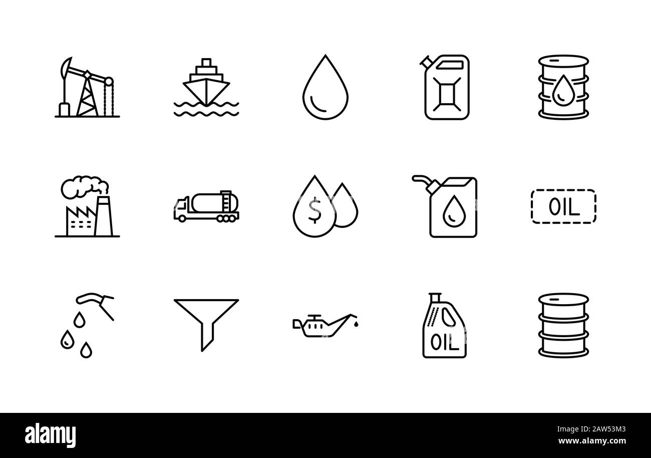 Set of Oil Related Vector Line Icons. Contains such Icons as Fuel Truck ...