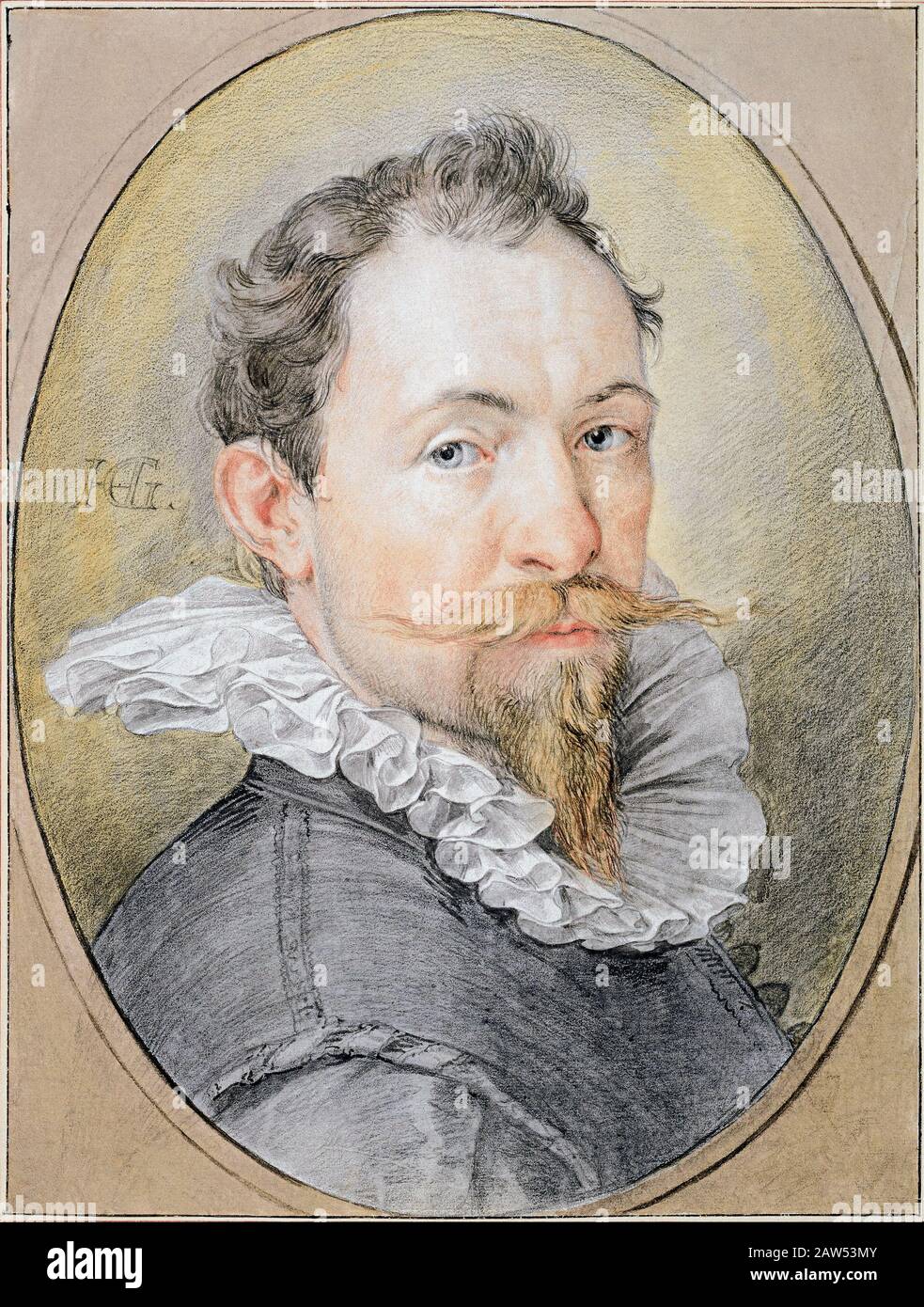 The Baroque German-born Dutch printmaker , draftsman  and painter Hendrick Goltzius ( 1558 – 1617 ) . Self-portrait , 1593 ca, Albertina Museum , Vien Stock Photo
