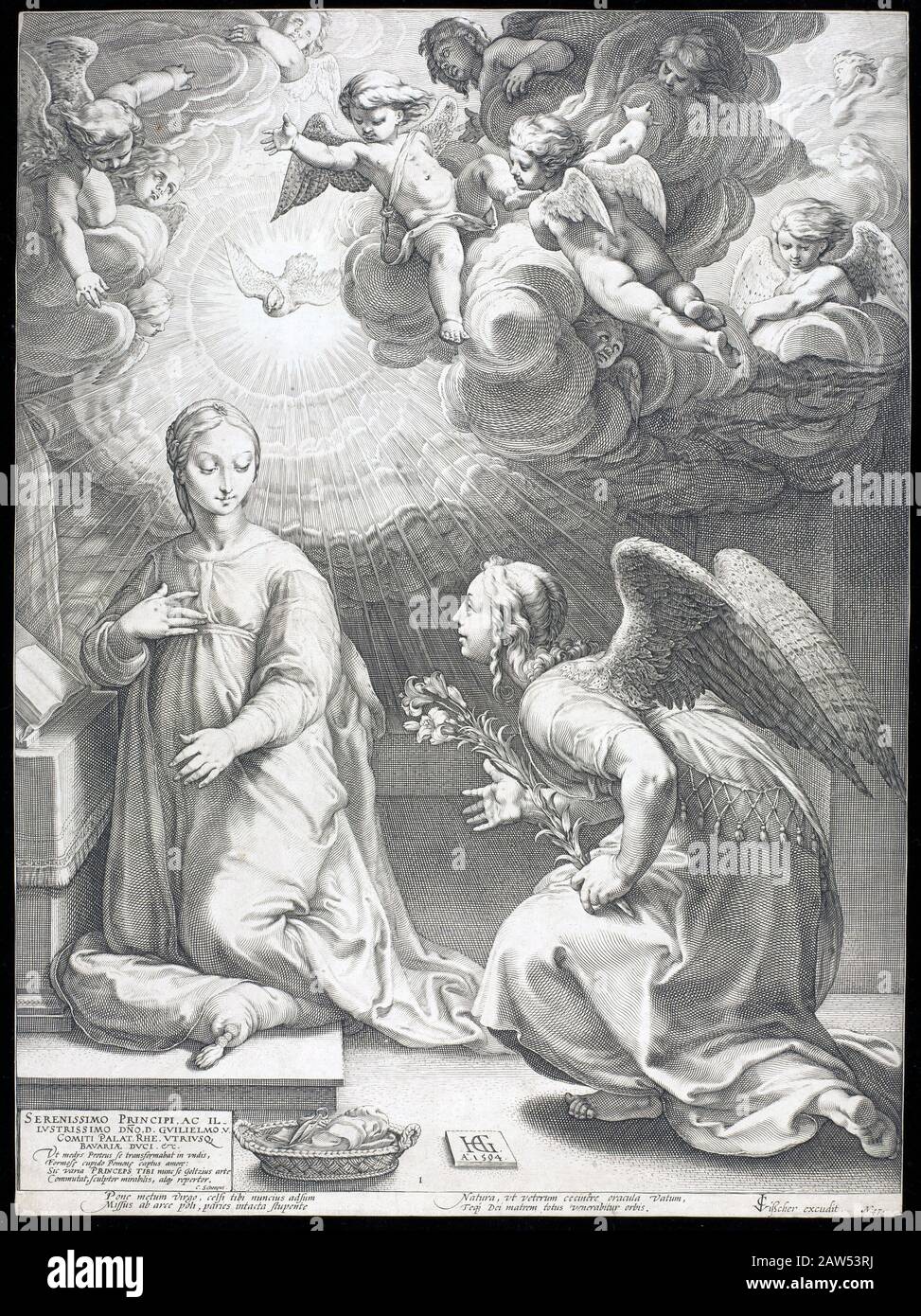 1594, HOLLAND: The Annunciation to the Virgin Mary , engraving by the  Baroque German-born printmaker and painter Hendrick Goltzius ( 1558 – 1617 ) Stock Photo
