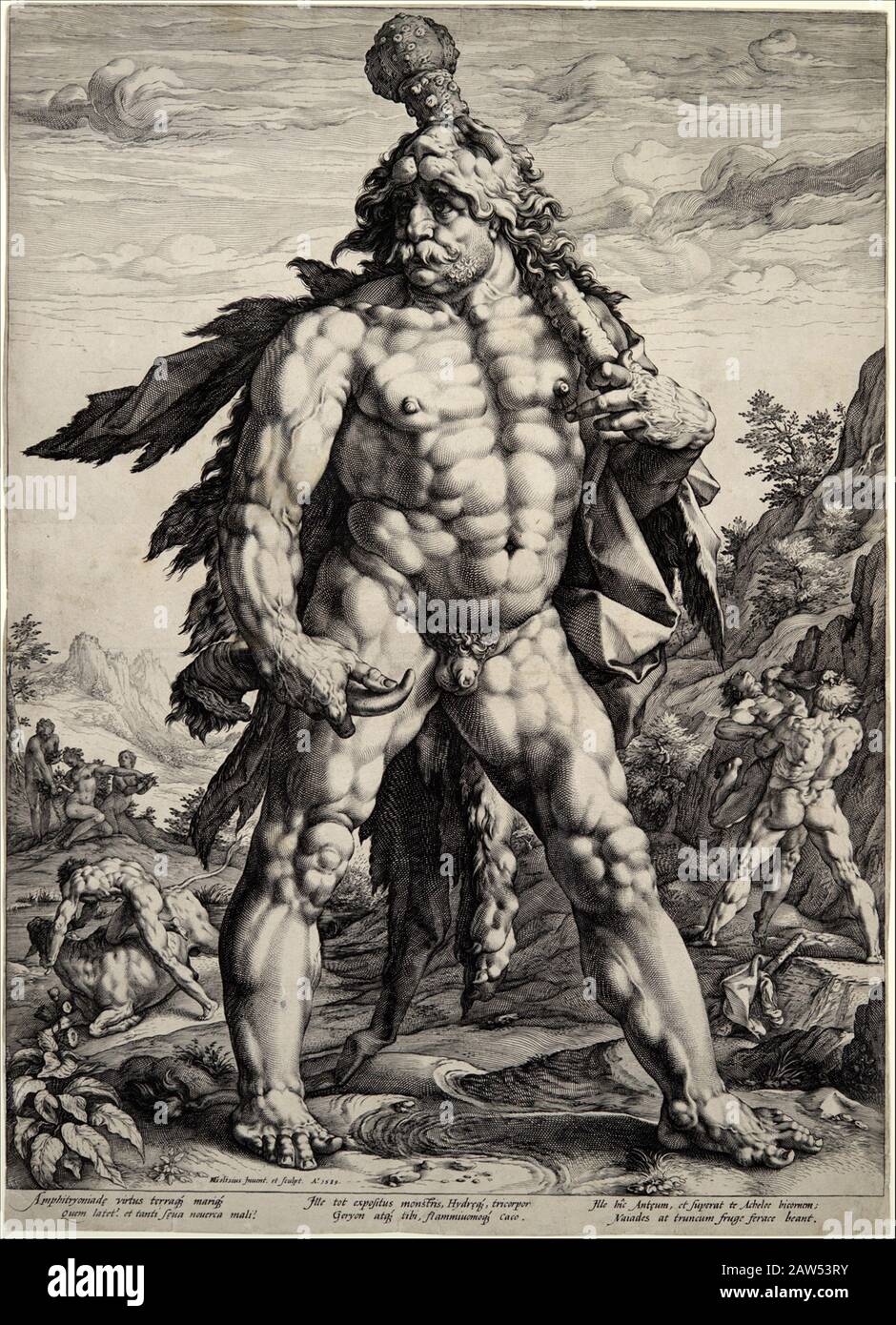 1589 ,  HOLLAND : The Great Hercules ( il Grande ERCOLE Ercole Vincitore Trionfante ), engraving by the  Baroque German-born Dutch printmaker , drafts Stock Photo