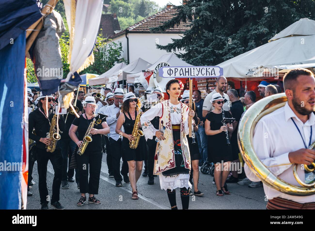 Brass band defile in Trumpet festival in Guca Stock Photo